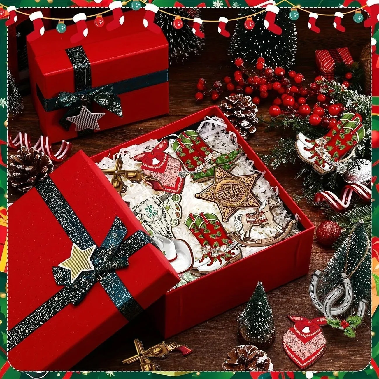 Christmas Trojan Horse Hanging Wooden Hanging Decoration Yard Bar Shop Party Scene Arrangement Christmas Tree Decoration