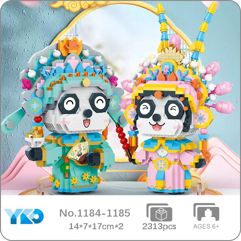 

YKO Peking Opera Panda Young Male Female Role Crown Pet Animal Doll Mini Diamond Blocks Bricks Building Toy For Children No Box