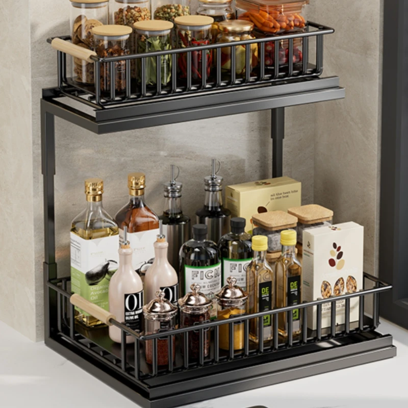 2 Tier Under Sink Storage Organizer Pull Out Bowl and Plate Shelf Cabinet Holder Drainer for Modern Kitchen Organization