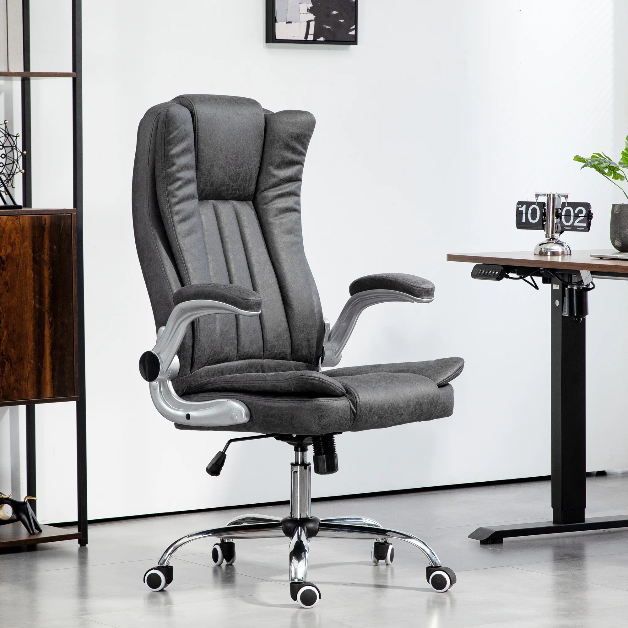 Microfiber Executive Officehair, Pairable Flip-Up Arms, Adjustable Height and Tilt Function, Gray 2