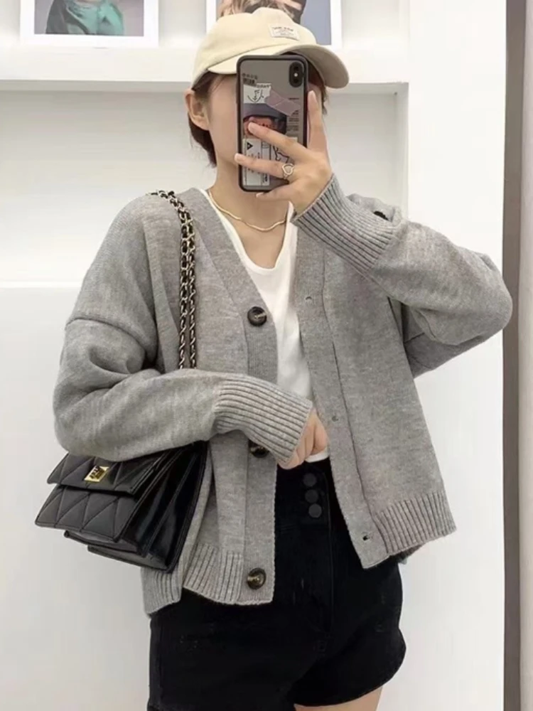 여성용 하트 모양 긴 소매 크롭 가디건, 가을 레저, 고급 우아한 여학생 데일리 배기 니트 의류, 패션