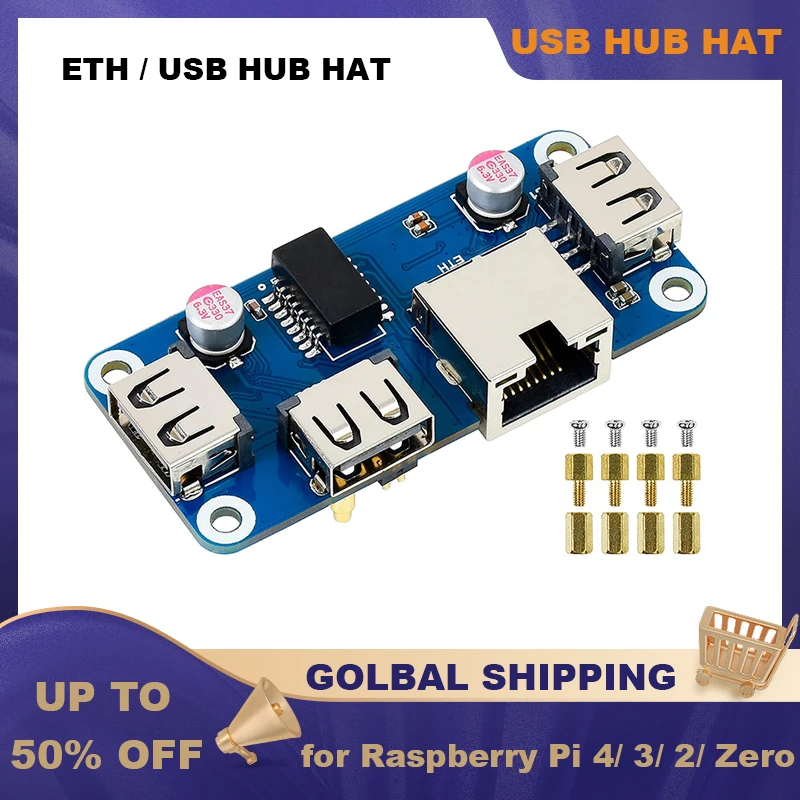 

Ethernet USB HUB HAT (B) for Raspberry Pi 4 RJ45 Network 3 USB 2.0 Ports Expansion Board for Raspberry Pi 3 3B Zero W WH