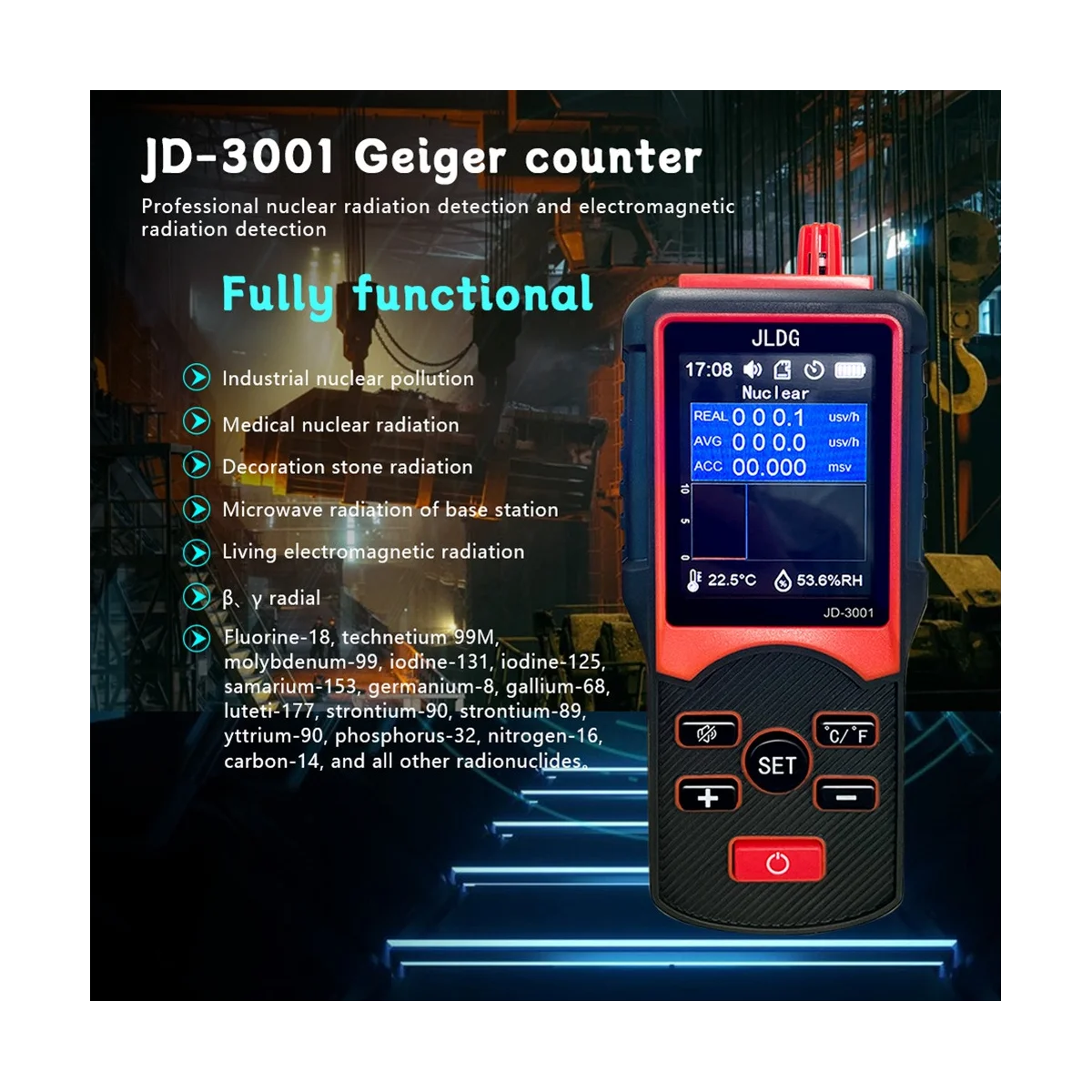 JLDG JD-3001 가이거 카운터 핵 방사선 검출기, Y-레이 베타 감마 검출기, 방사능 검출기