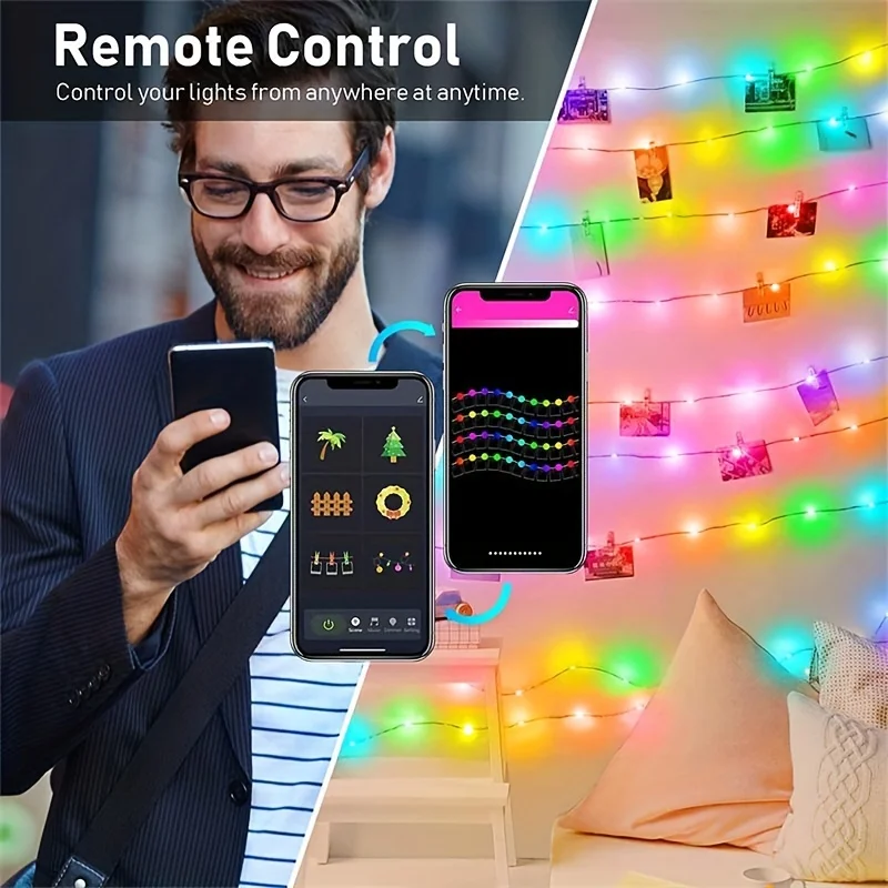 Hello Fairy 앱 리모컨 LED 글로브 램프 스트링 램프, RGB BLE 5.0 야외 IP65 램프 스트링, IR 리모컨 미국 플러그 포함, 5M