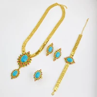 HY Women's Blue Pine Zircon Jewelry Set Necklace Earrings Ring Bracelet Dubai Saudi Party Engagement Accessories Dropshipping