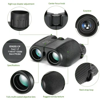 Binoculars 10X25 HD Mini Portable Telescope BAK4 FMC Coated Telescope Outdoor Bird Watching Hunting Travel Camping Ball Game 5