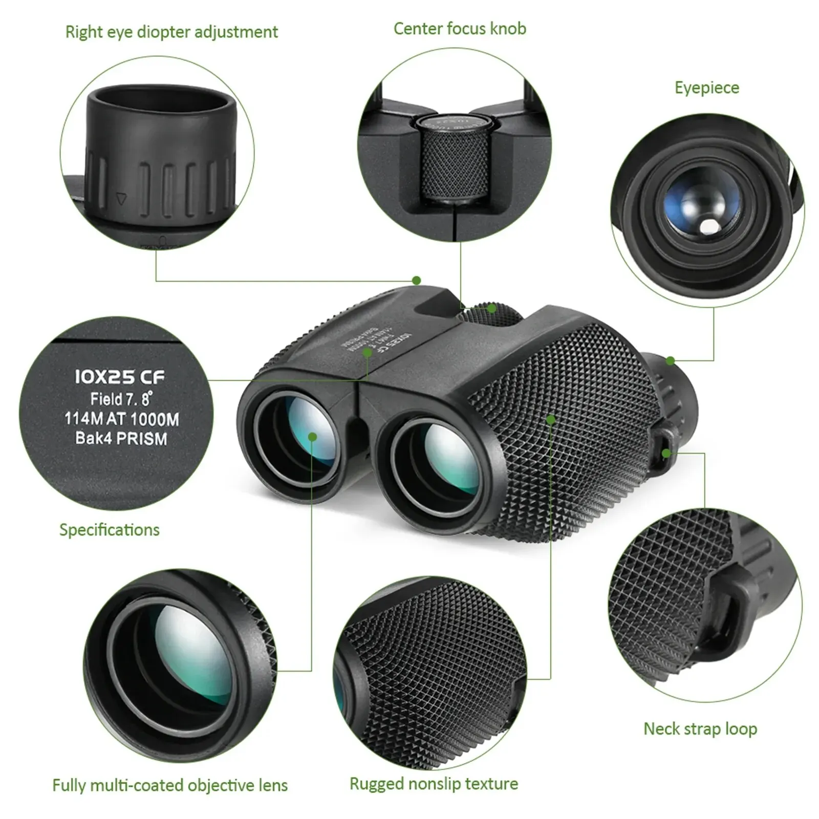 Binoculars 10X25 HD Mini Portable Telescope BAK4 FMC Coated Telescope Outdoor Bird Watching Hunting Travel Camping Ball Game 5