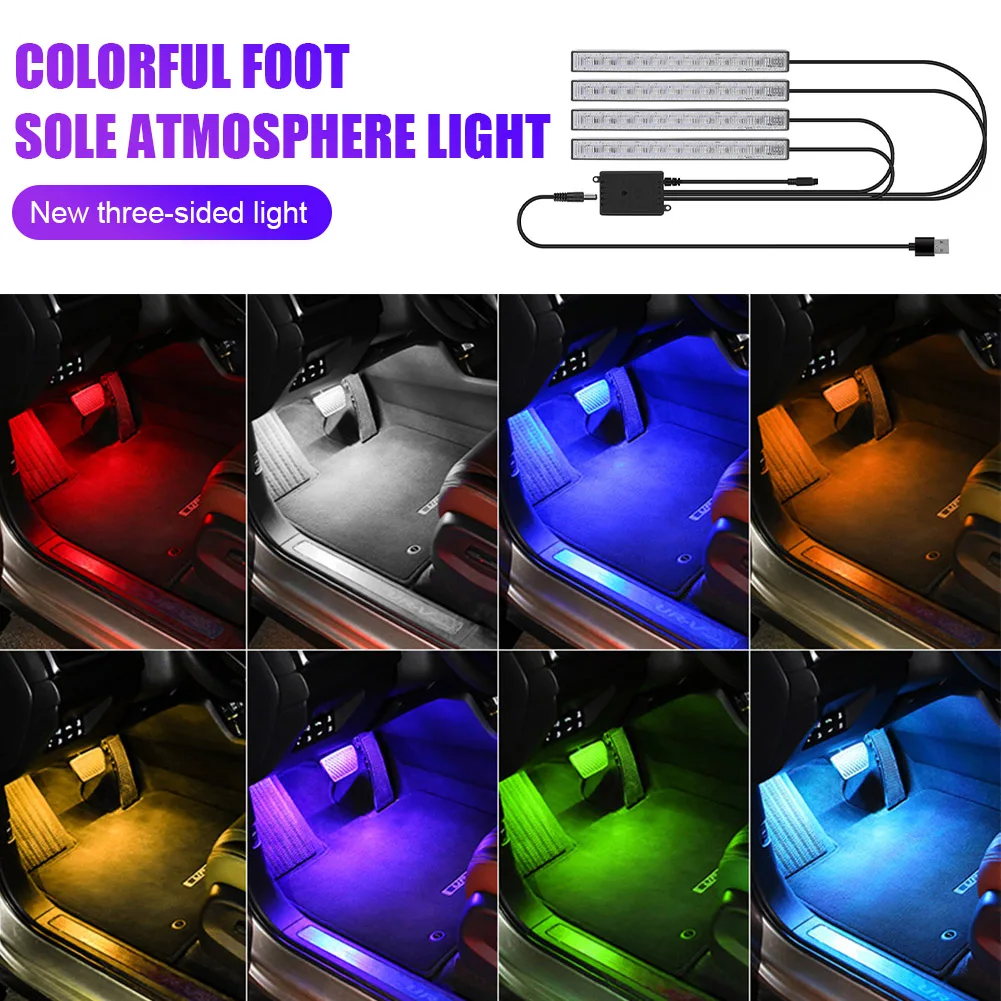 

12V USB Car Atmosphere Light Car Interior Lighting With Remote Control Voice-Activated 8 Colors 4 Modes Powered Lighting