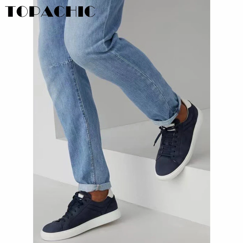 

1.4 BC TOPACHIC Men's Cow Leather Casual Shoes Rubber Outsole Lace-Up Genuine Leather Vulcanize Shoes
