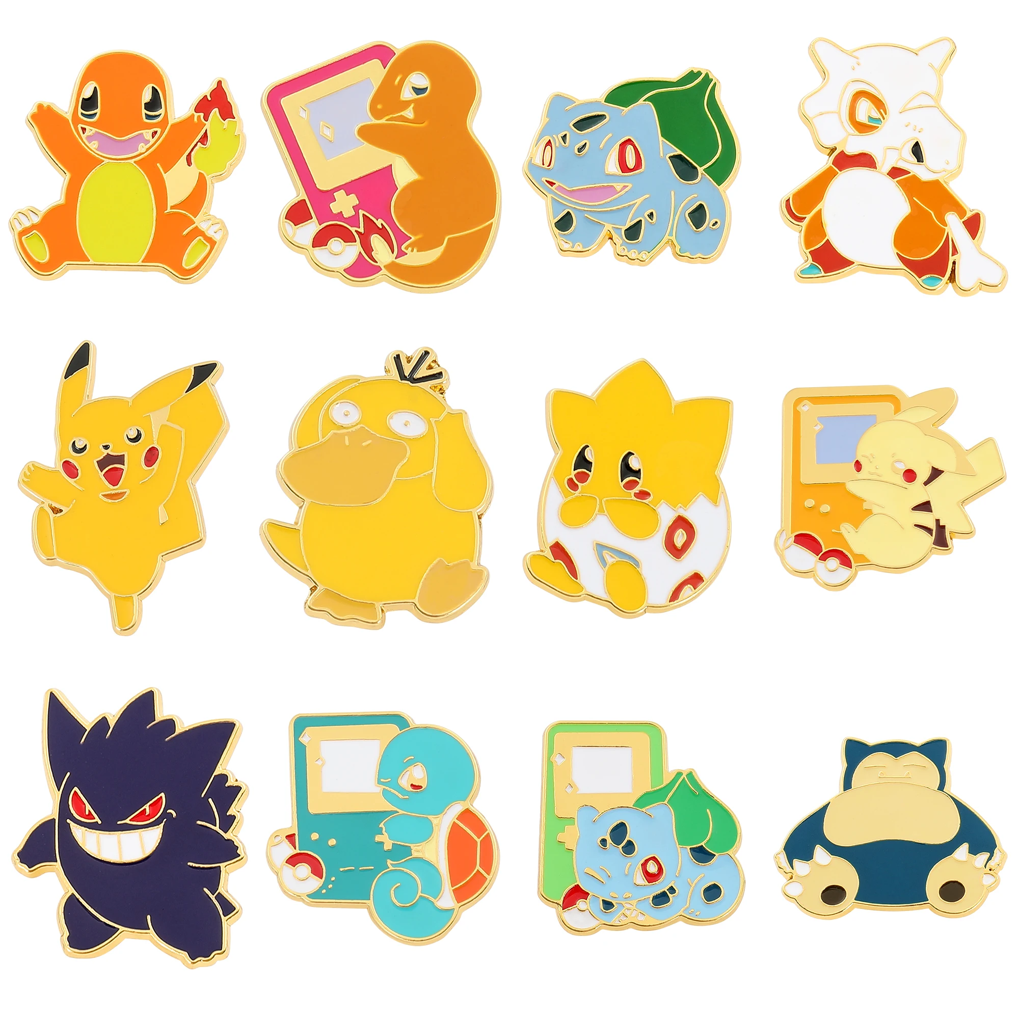 Cute Pikachu Brooch Anime Figures Gengar Psyduck Squirtle Togepi Bulbasaur Enamel Lapel Pin Badges on Backpack