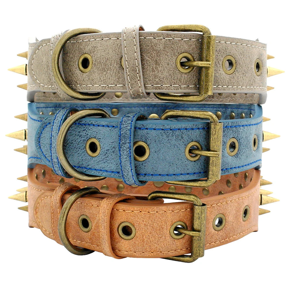 Cool Dog Collar Spiked Studded Leather Pet Dog Collars Pitbull Bulldog Collar Perro For Medium Large Dogs Boxer German Shepherd image_2