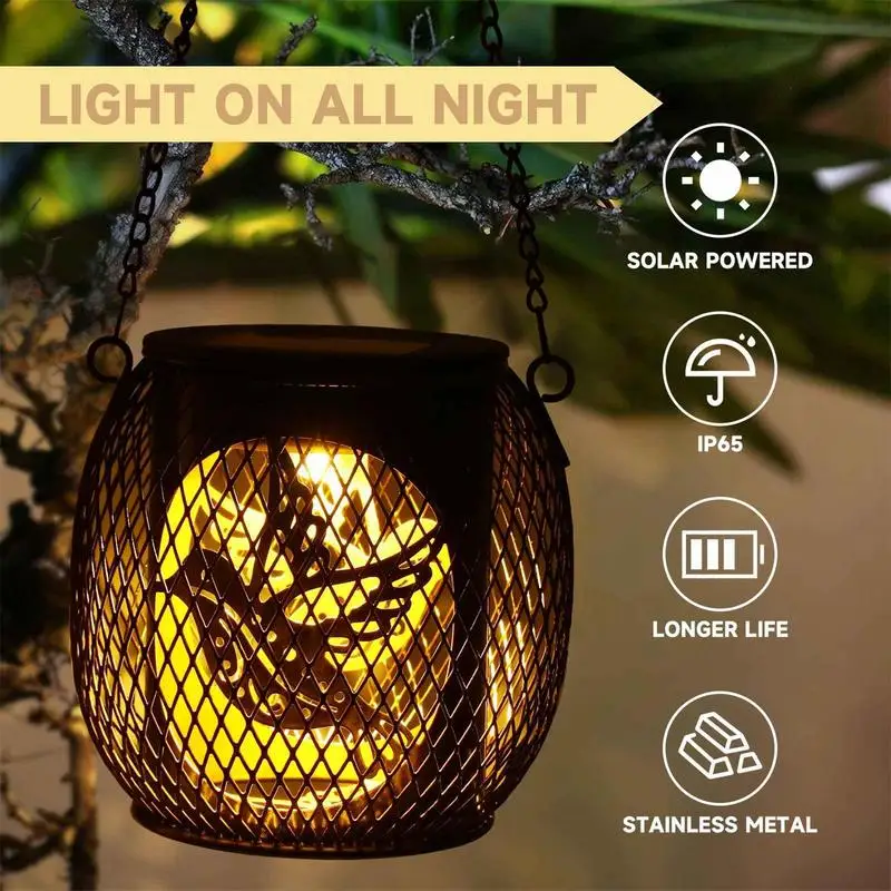 Solar Lanterns Outdoor Waterproof Metal Solar Lamp Waterproof Outdoor Solar Power Ground Light Garden Metal Hollowed Out Design