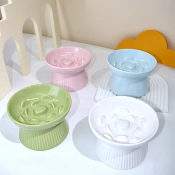 Ciotola per cibo per gatti gatti rialzati in ceramica ciotole per alimentazione lenta mangiatoie per animali domestici Anti-soffocamento forniture per cuccioli Anti-gola
