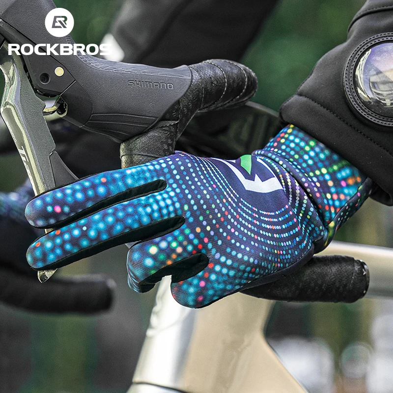 ROCKBROS Cycling Gloves Winter Warm Fleece Long Finger Gloves Mountain Road Cycling Gloves Full Finger Lengthened Wrist Guards 6