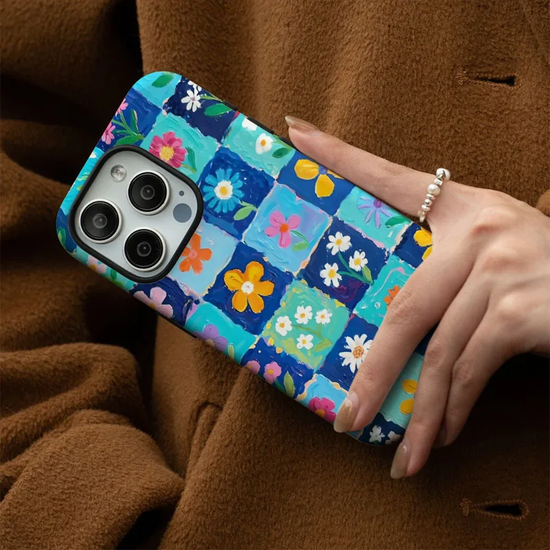 Vintage Blue Flower Phone Case - 2 in 1 Design