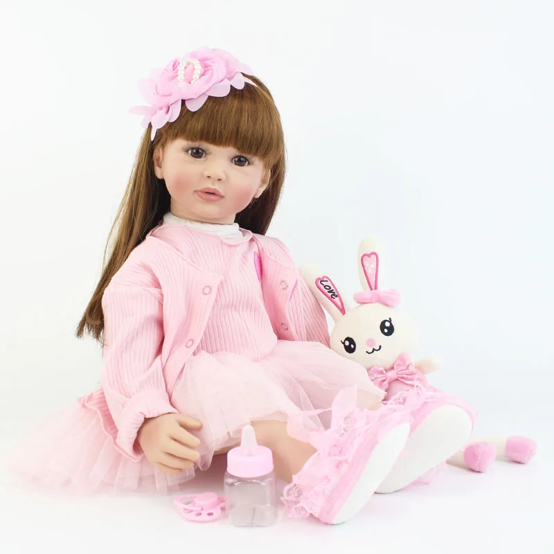 60cm Soft Silicone Reborn Baby Doll Toy For Girl Long Hair Princess Toddler Babies Lifelike 24inch Alive Bebe Kid Birthday Gift 3