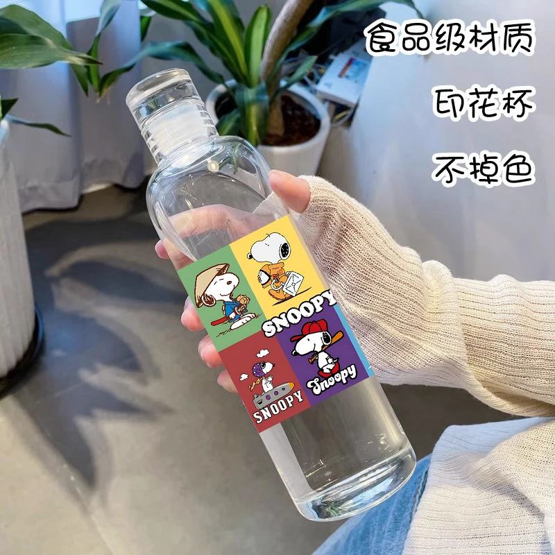 Anime SNOOPY  Water Bottle High Temperature Plastic Water Cup Time Scale Outdoor Sports Student Men Weomen Couple Cup 500ML New 4