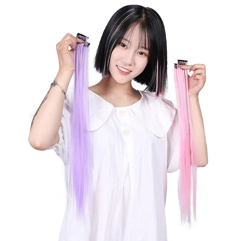 45cm/Pc 15Colors Fake Hair Extensions with Invisible Black Hair Clips Heat Resistant Straight For Women Styling Tool Accesories