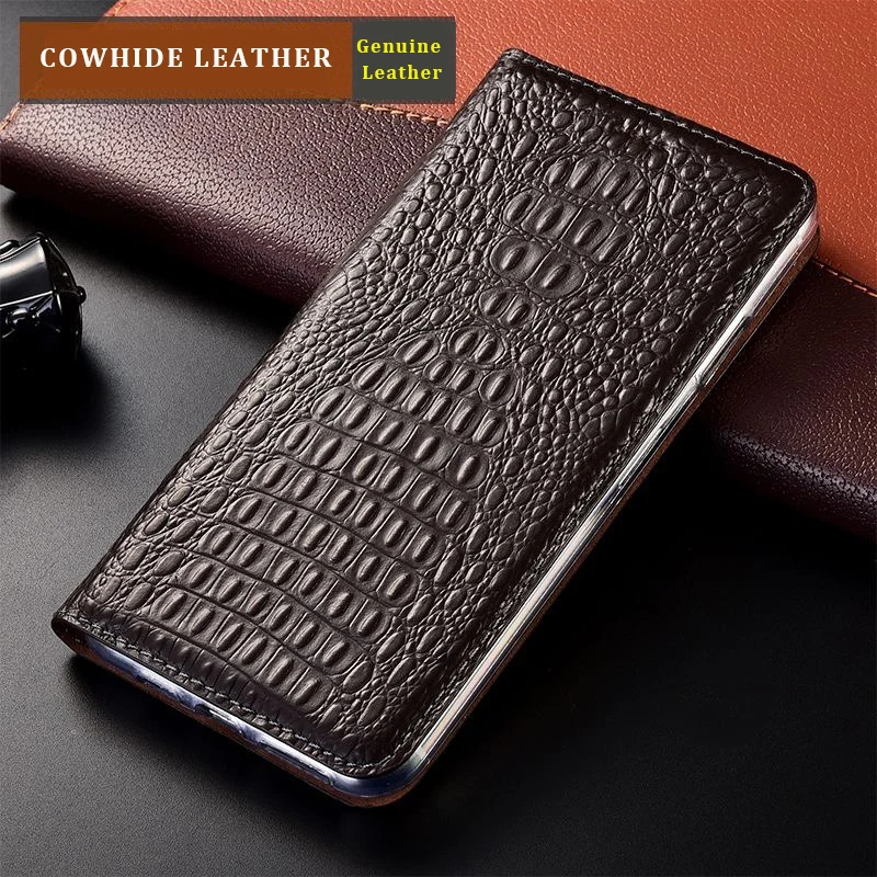 

Cowhide Genuine Leather Case For XiaoMi Redmi K50 K50i K40 K40S K30 K20 Pro Plus Ultra Magnetic Crocodile Leather Flip Cover