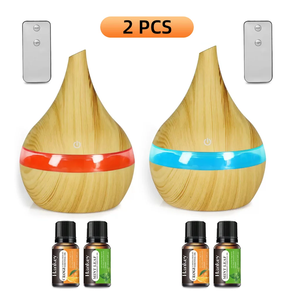 2-piece humidifier diffuser with remote ultra quiet aromatherapy, 7-color night light, and 4 bottles of essential oils