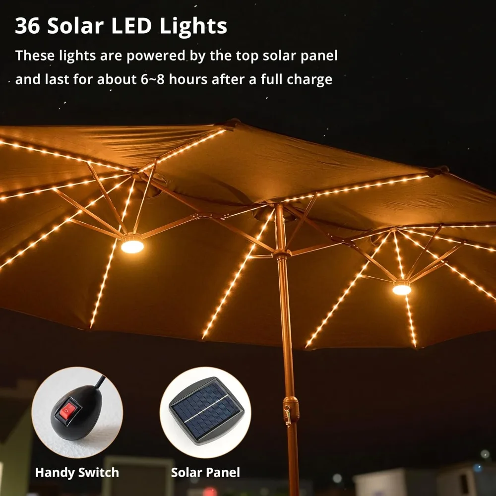 15 ft Solar LED Double-Sided Patio Umbrella with Base 4
