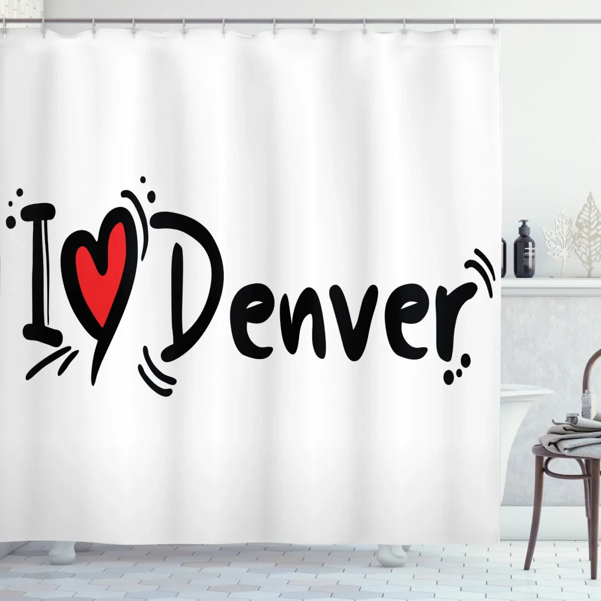 

Занавеска для душа из ткани с надписью «Happiness»