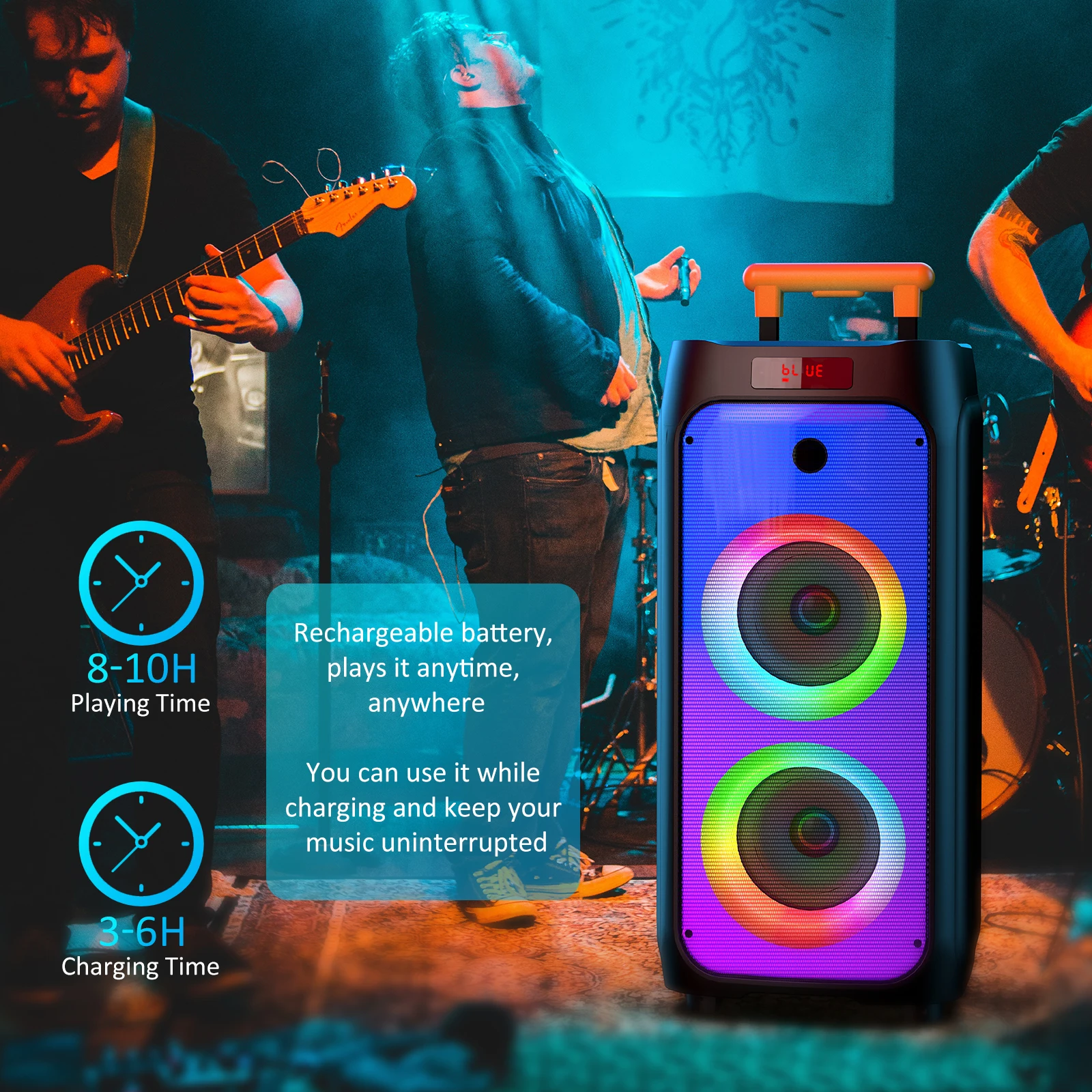 FanFun T8 Large Bluetooth Speaker Wireless Speaker Wheels Push Rod Karaoke Machine Two Microphones Tws