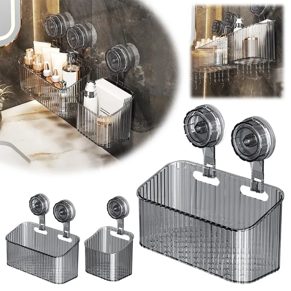 Wall Mounted Plastic Storage Rack with Suction Cup for Kitchen Bathroom
