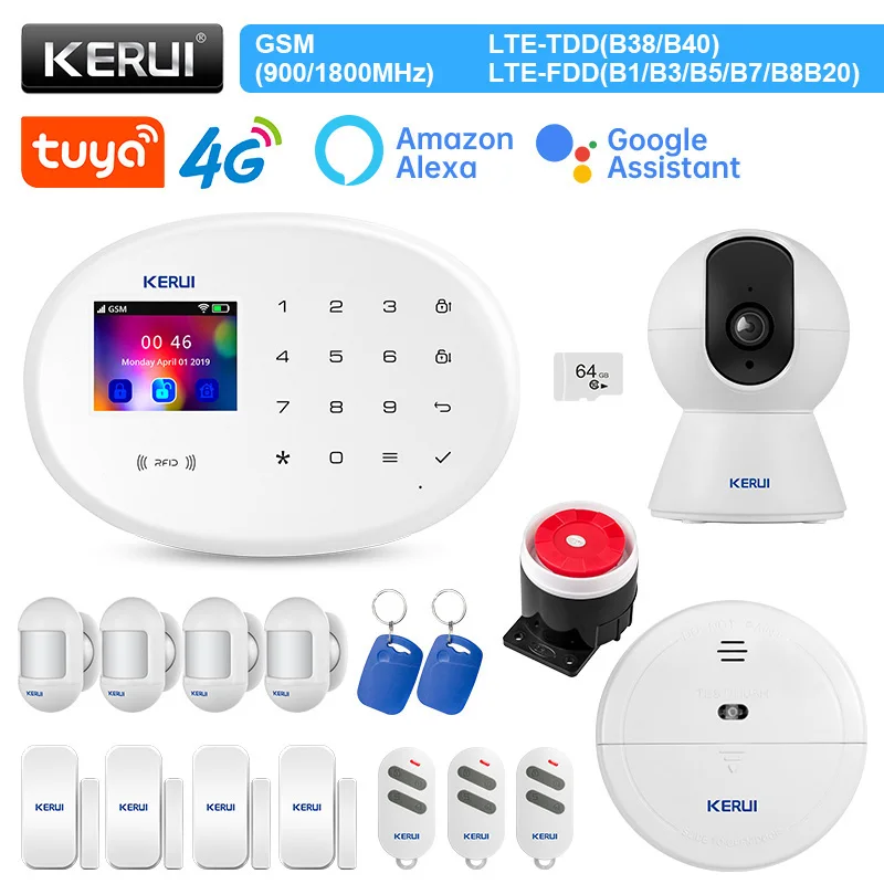 

KERUI W204 Alarm Security System Wireless 4G WIFI GSM Alarm System Kit Tuya Smart IP Camera Anti-pet Motion Sensor Siren