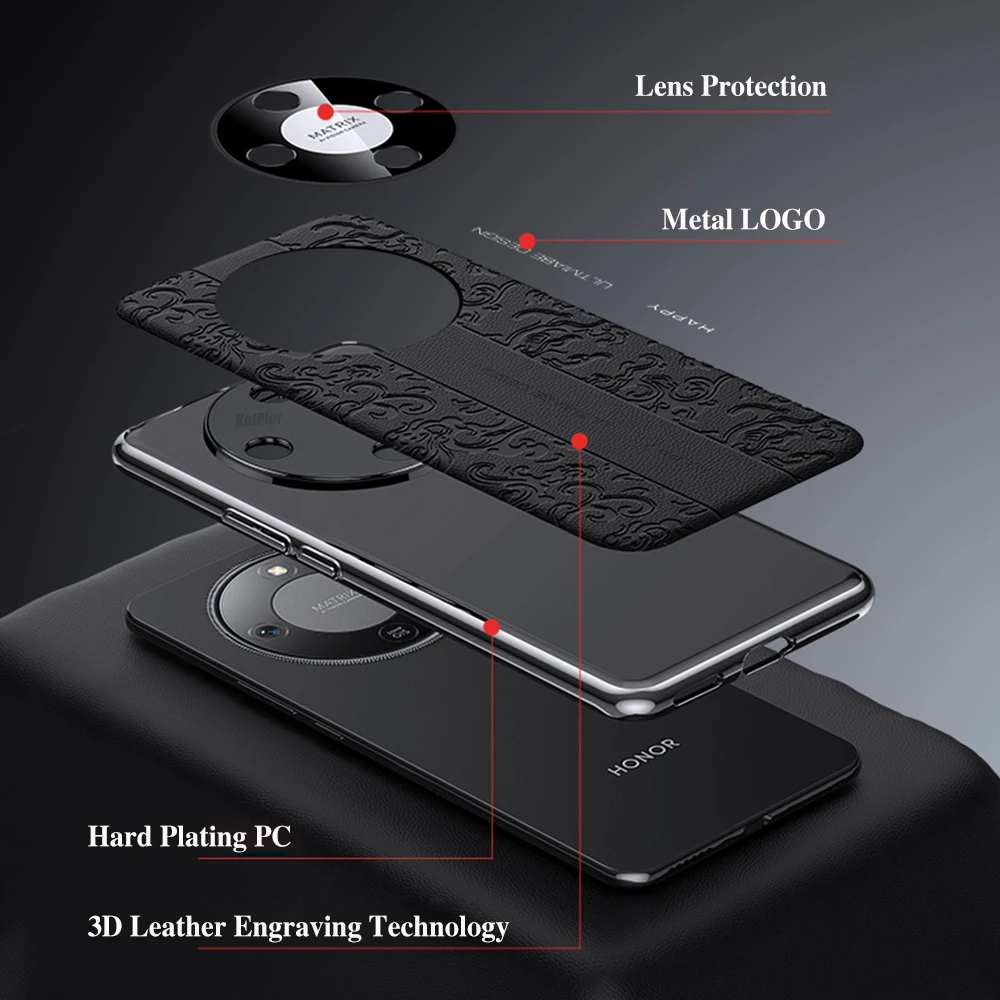 Luxury 3D Texture Leather Hybrid Case with Gold Edging - Slim Shockproof Protective Cover
