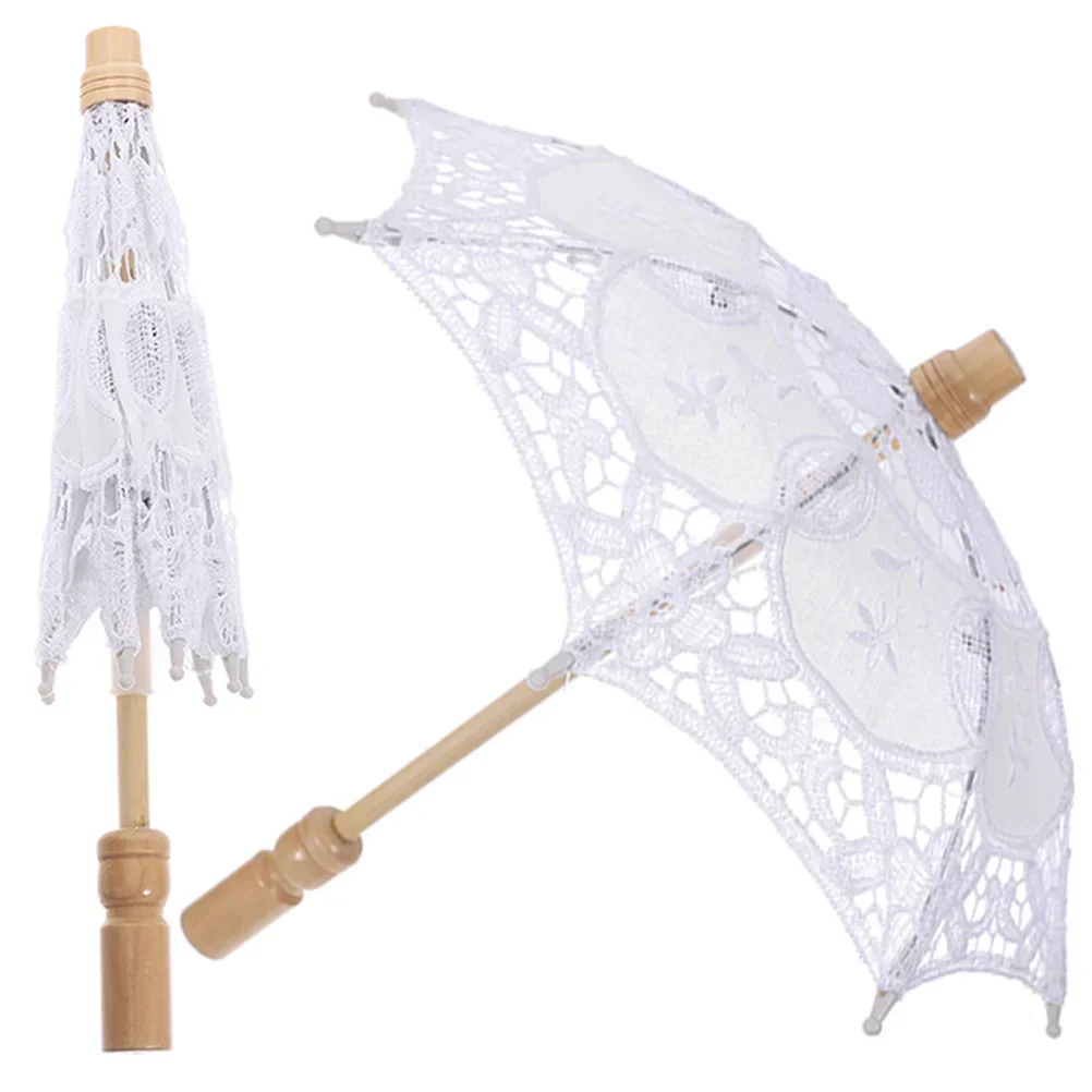 2 Pcs Umbrella for Kids Prop Bridal Veil Parasol Bride Wooden Handle Lace White Girls Elegant Man