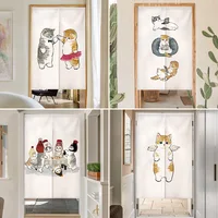 Cartoon Door Curtain with Rods Noren Cute Funny Cat Drapes Living Room Bedroom Doorway Kitchen Entrance Hanging Half-Curtains 1