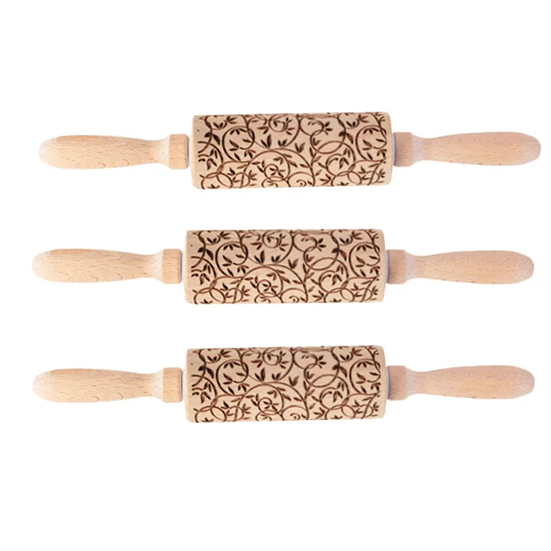 Wooden Spring Pattern Rolling Pin for Baking Cookies