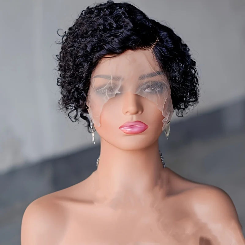 Short Bob Curly Pixie Cut Wig 13x4X1 Transparent Lace Human Hair Wigs For Black Remy Deep Curly Lace Wig