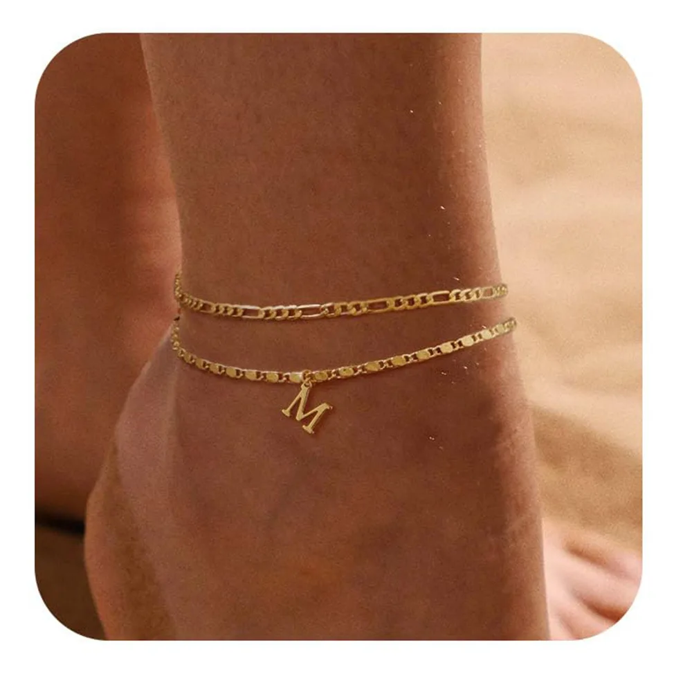 26 Letters A-Z Stainless Steel Chain Anklets For Women Vintage Gold Color Ankle Bracelet Anklet Beach Jewelry Summer ankle chains fashion accessories