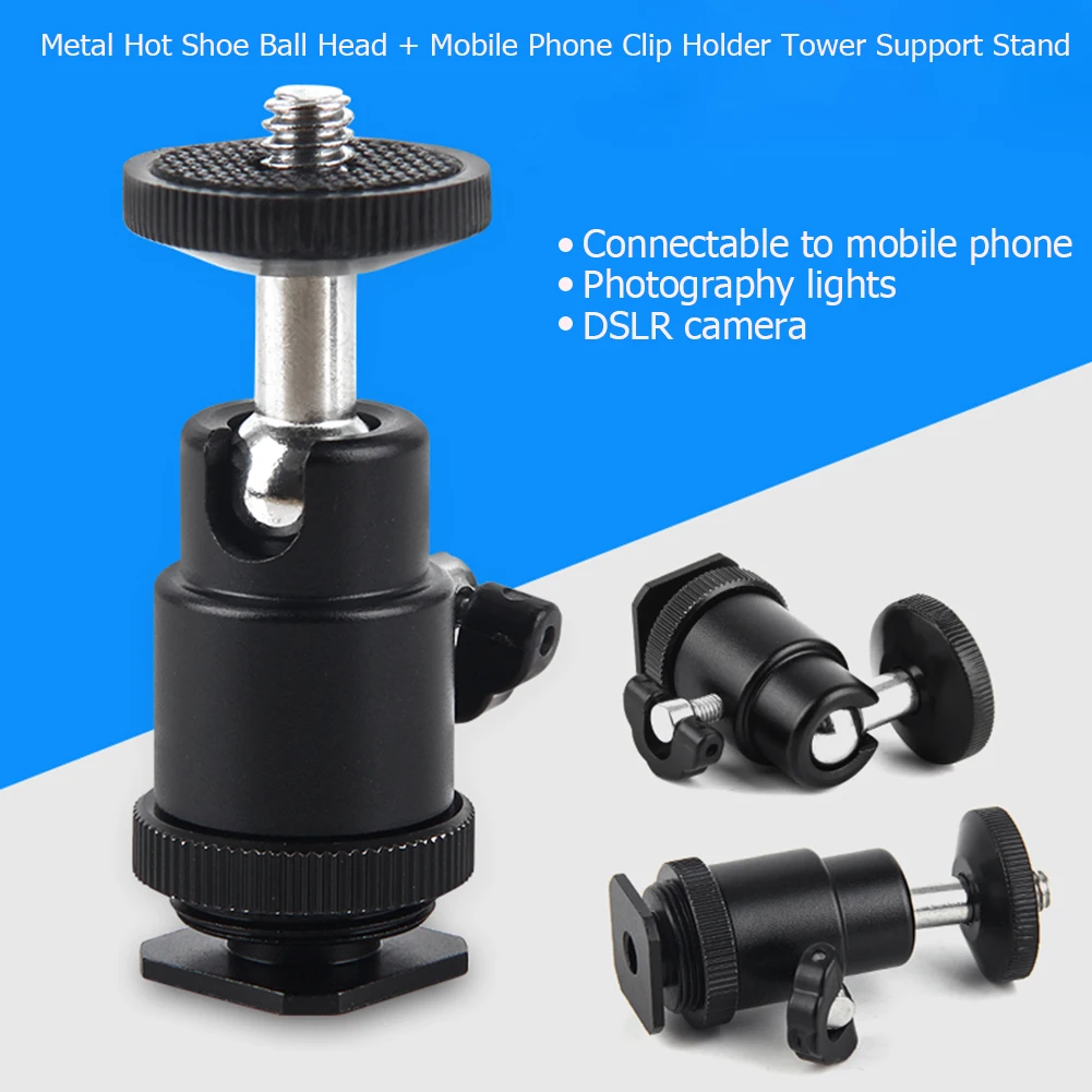Portable 360 Ball Head Hot Shoe Mount for Camera Tripod