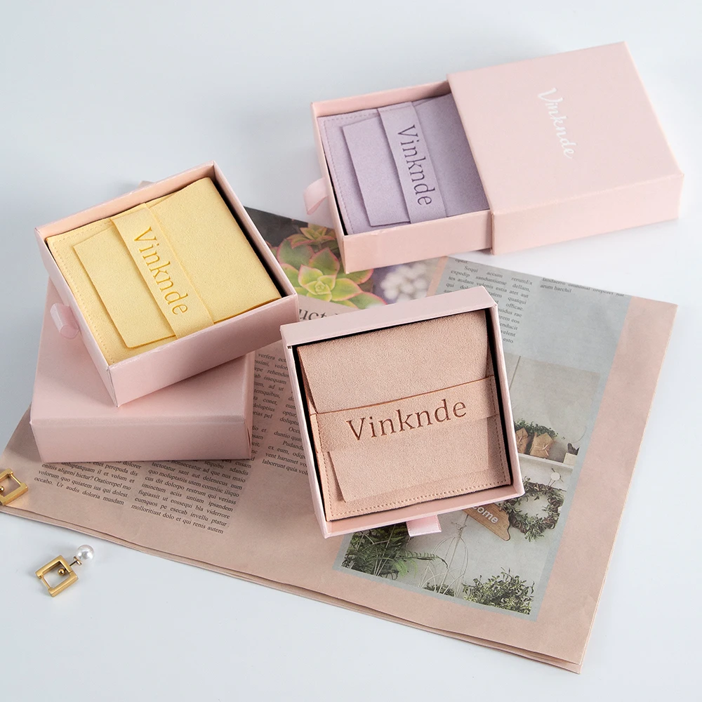 8x8cm Schmuck-Mikrofaserbeutel und 9x9x2,5cm Rosa Schubladenpapierbox für Ringverpackung Geschenkaufbewahrung Beutel Hochzeitsgeschenk – Detail 9