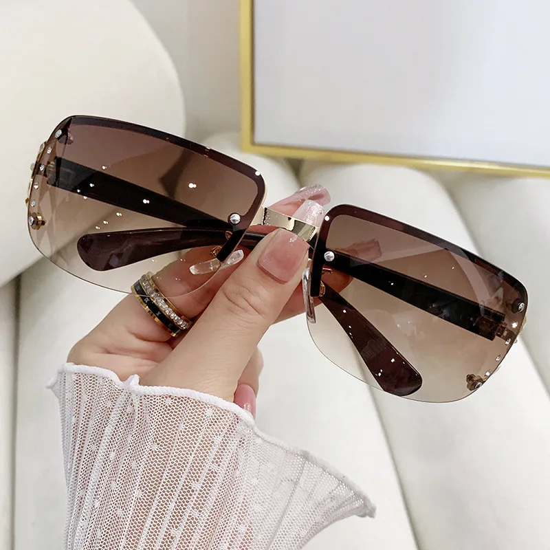 Stylish Personality Half Rim Sunglasses Women Classic Semi Square Rimless Sun Glasses Men Y2K Shades