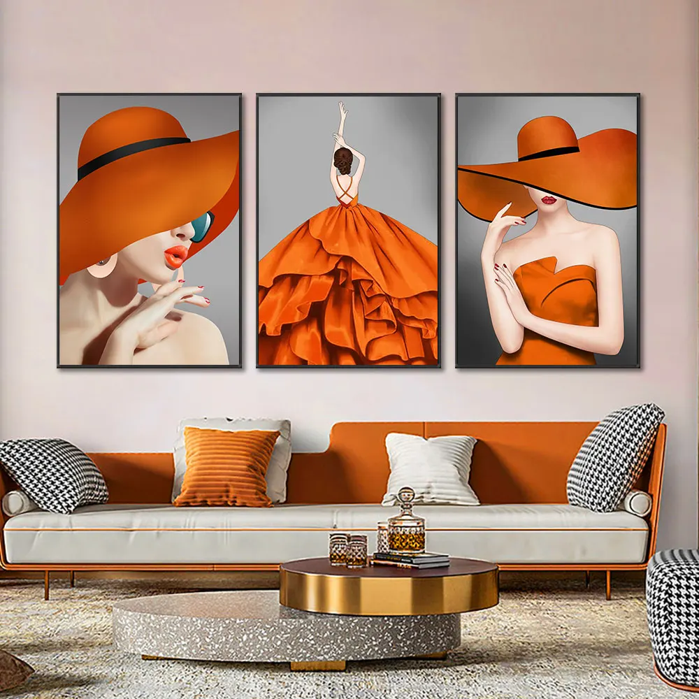 Aangenaam kennis te maken Doe mee Aan het liegen Fashion Lady Girl Met Oranje Hoed Rok Schilderij Moderne Canvas Posters En  Prints Muur Foto Voor Woonkamer Decoratie| | - AliExpress