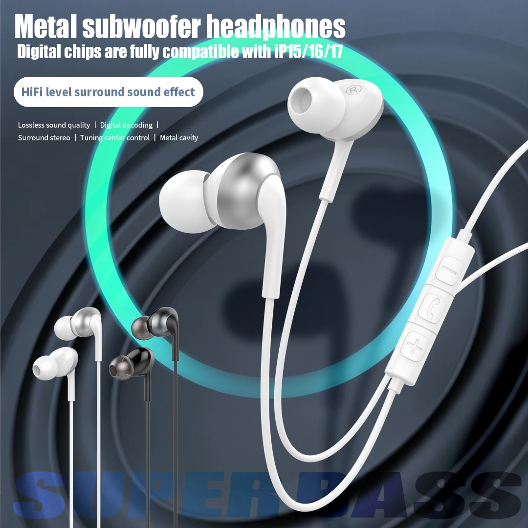 USB Type C Wired Earphones with HiFi Bass and HD Mic