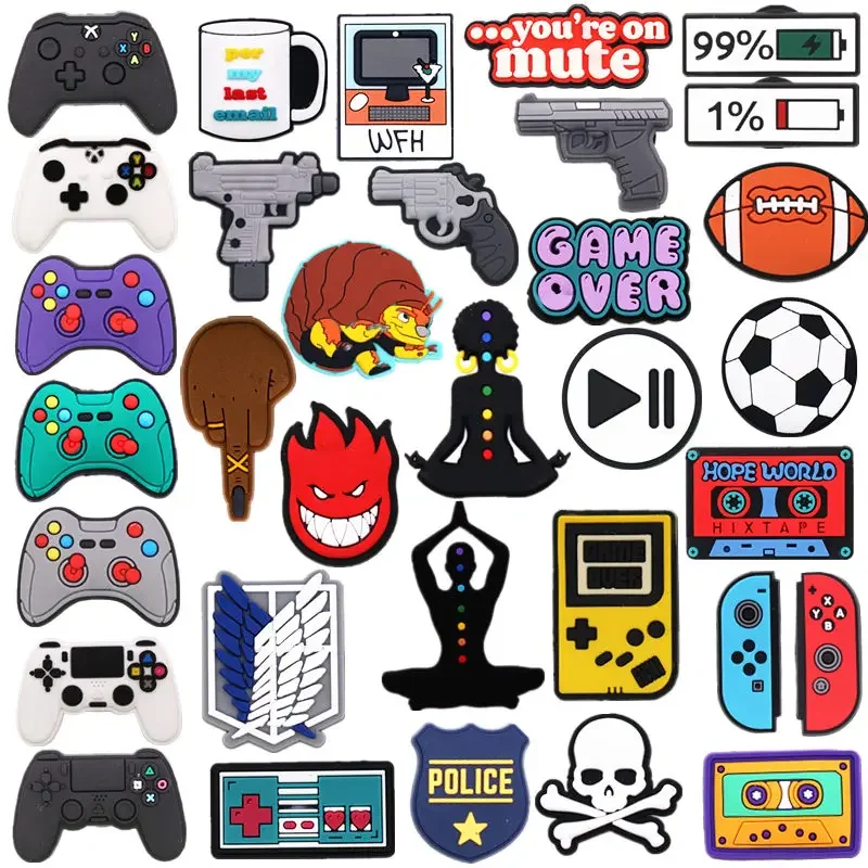 Shoe Charms 1pcs Gamepad Gun Yoga Football Electricity Garden DIY Wristbands Accessories Decorations