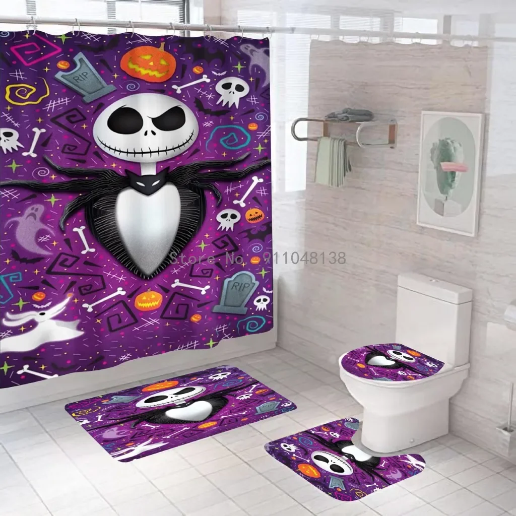 Hot Nightmare Before Christmas Zombie Bride Jack Shower Curtain Sets Bathroom Halloween Decor with Hooks for Bathroom Waterproof