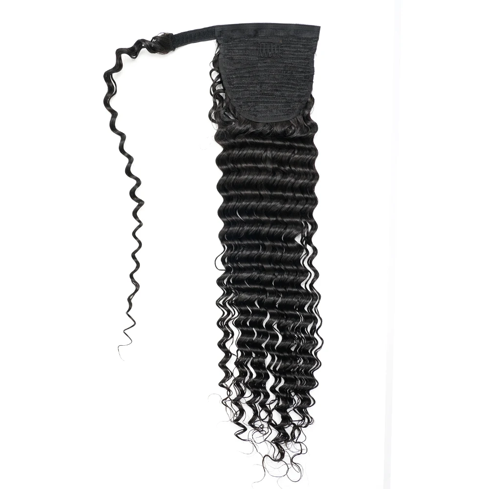 Deep Wave Ponytail Human Hair Extension 65g/100g/145g Magic Wrap Around Clip In Ponytail Natural Black Remy Indian Wavy Hair