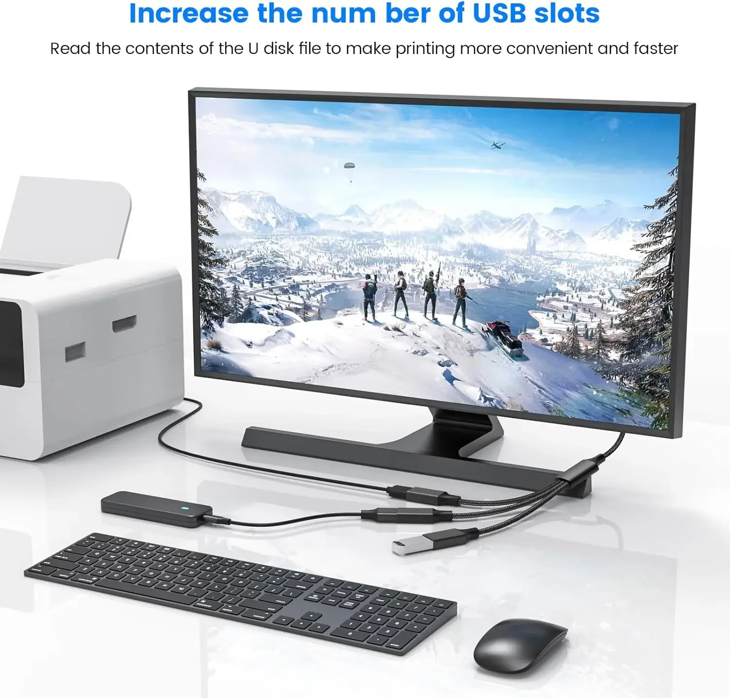 Multifunctional USB-C 3-Port Extension and Fast Charging Cable Adapter