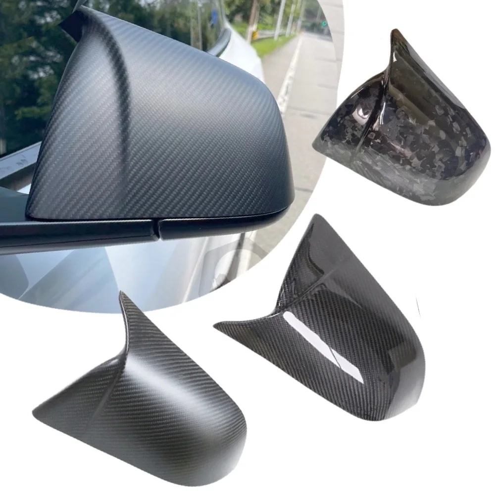 

Real Carbon Fiber Car Rearview Mirror Cover For Tesla Model Y 2021-2023 Forged Matte Side Mirror Covers Decorative Cap