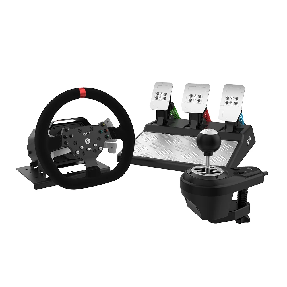 V10 wired 900 degree force feedback vibration gaming steering wheel for pc, ps4, xbox series, with pedals and shifter держатель для геймпада dobe tyx 0631b для xbox series x s xbox one