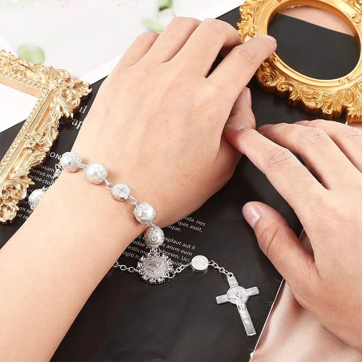 Pearl Cross Car Ornament 2