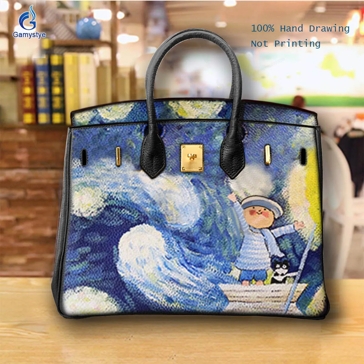 

Hand Draw Colorful animated children Customize Art Bags Women Clutch purses and handbags Designer Ladies purses Genuine Leather
