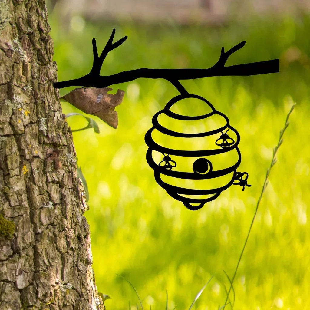 

Add a Magical Touch to Your Garden with this Metal Bee Hive Stake Branch Goblin Silhouette Iron Art Decor for Patio Decoration