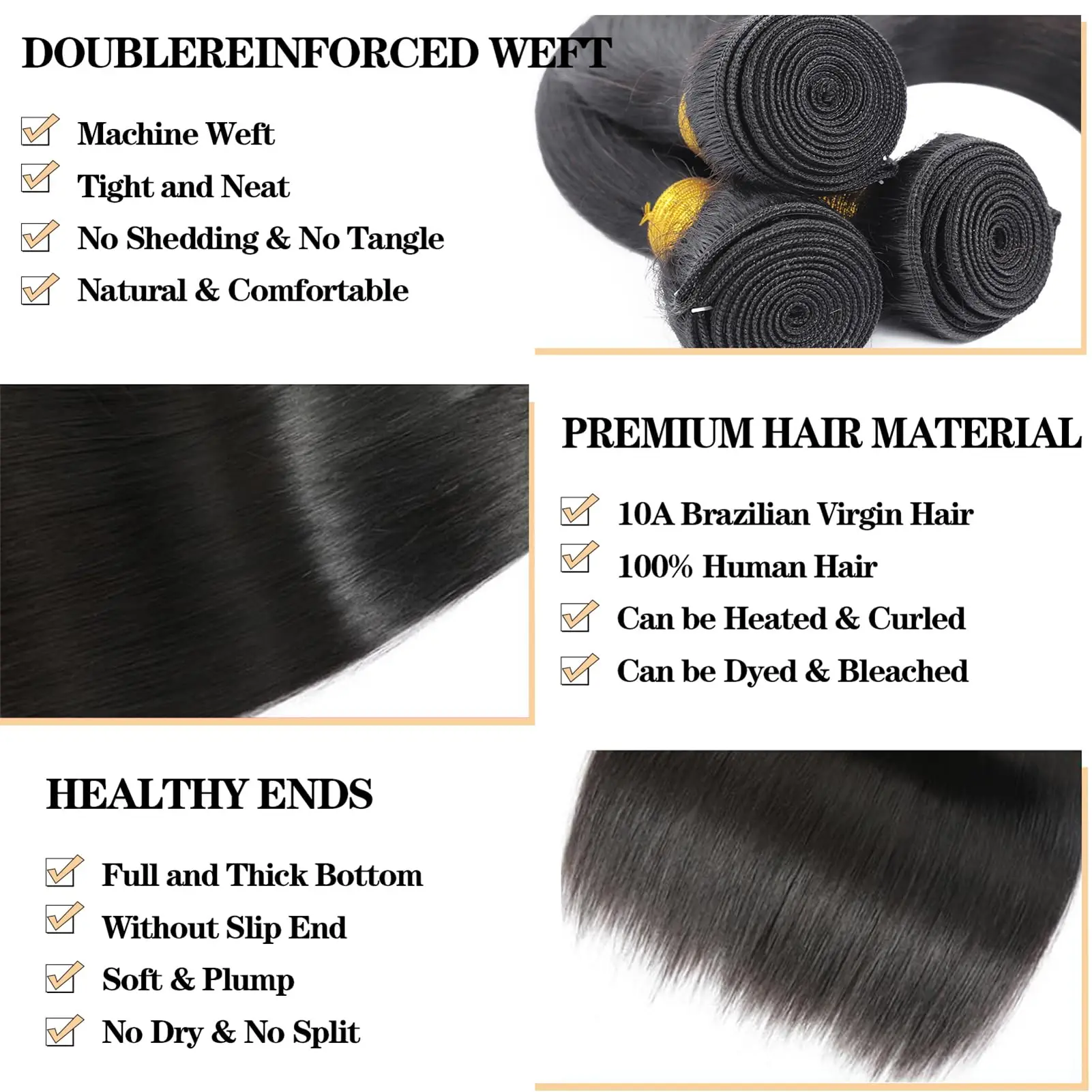 Straight Bundles Human Hair Extensions Silky Straight Brazilian Human Hair Weave Natural Color #1B One Bundle 100g/pc For Women